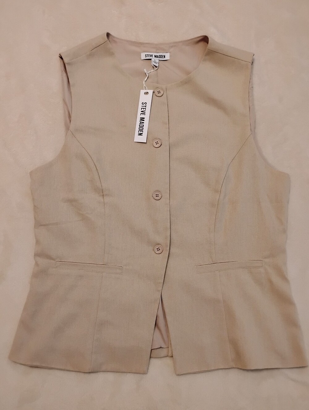 Steve Madden Beige Button Front Vest Size Large NWT MSRP $74
